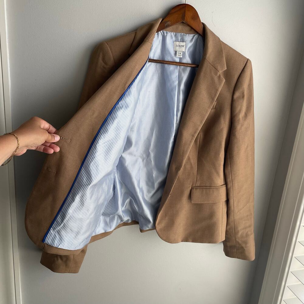 J. Crew Women’s Schoolboy Blazer Wool Blend Tan Camel size 14 - Picture 7 of 16
